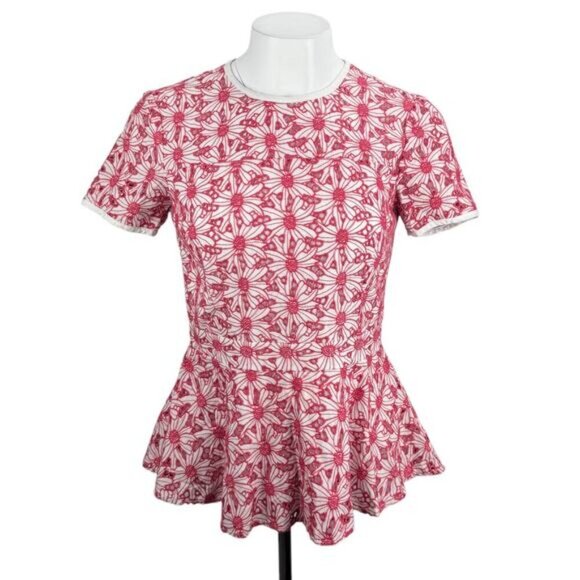 MICHAEL Michael Kors Floral Eyelet Peplum Short Sleeve Blouse Top Sz 6 - Picture 1 of 5